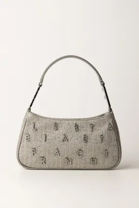 Borsa a spalla in tweed lurex con lettering di strass PIOMBO