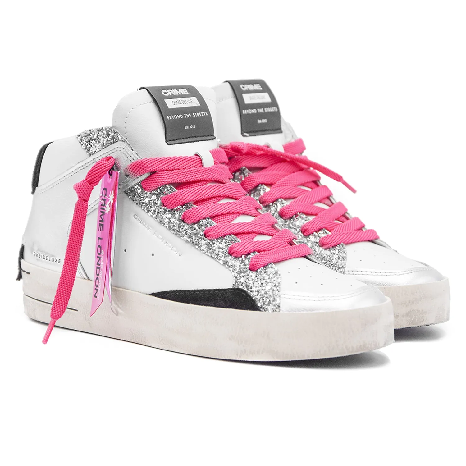 Crime Sneakers Deluxe Bianco Donna Con Abbellimento In Glitter