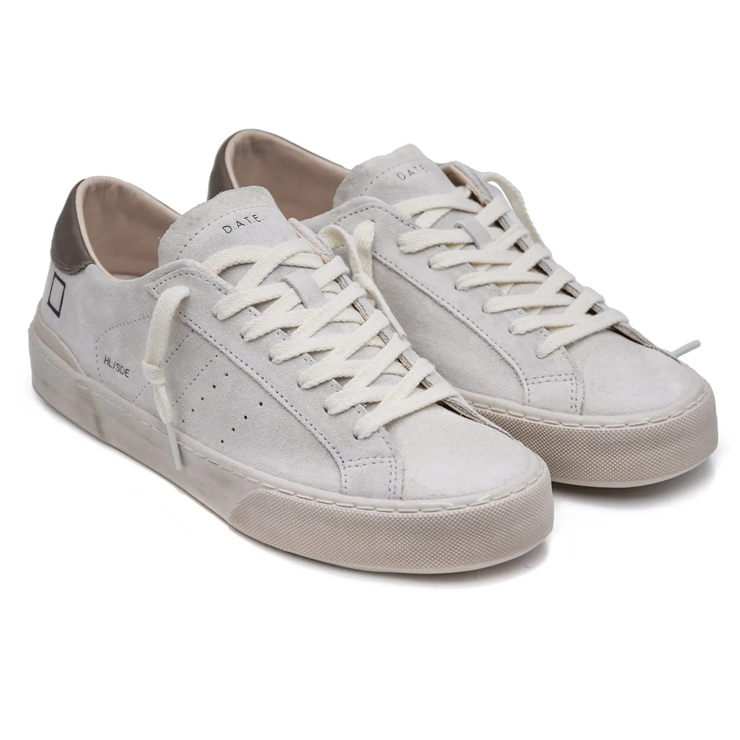 D.A.T.E. Hill Low Sneakers Uomo Bianco Tortora Suola Gomma Lucida