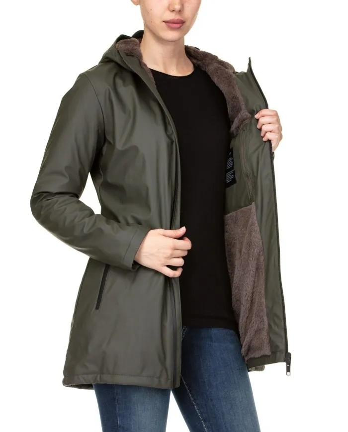 HOMEWARD Parka Donna A-TI GIacca Impermeabile Cappuccio Nero Verde Giallo Nuovo 01 GREEN