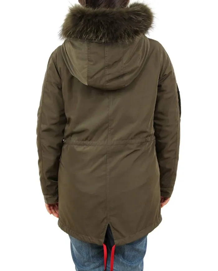 MUSEUM Giaccone Donna WILD JA72NY309 Parka Cappuccio Pelliccia Verde 042 VETIVER